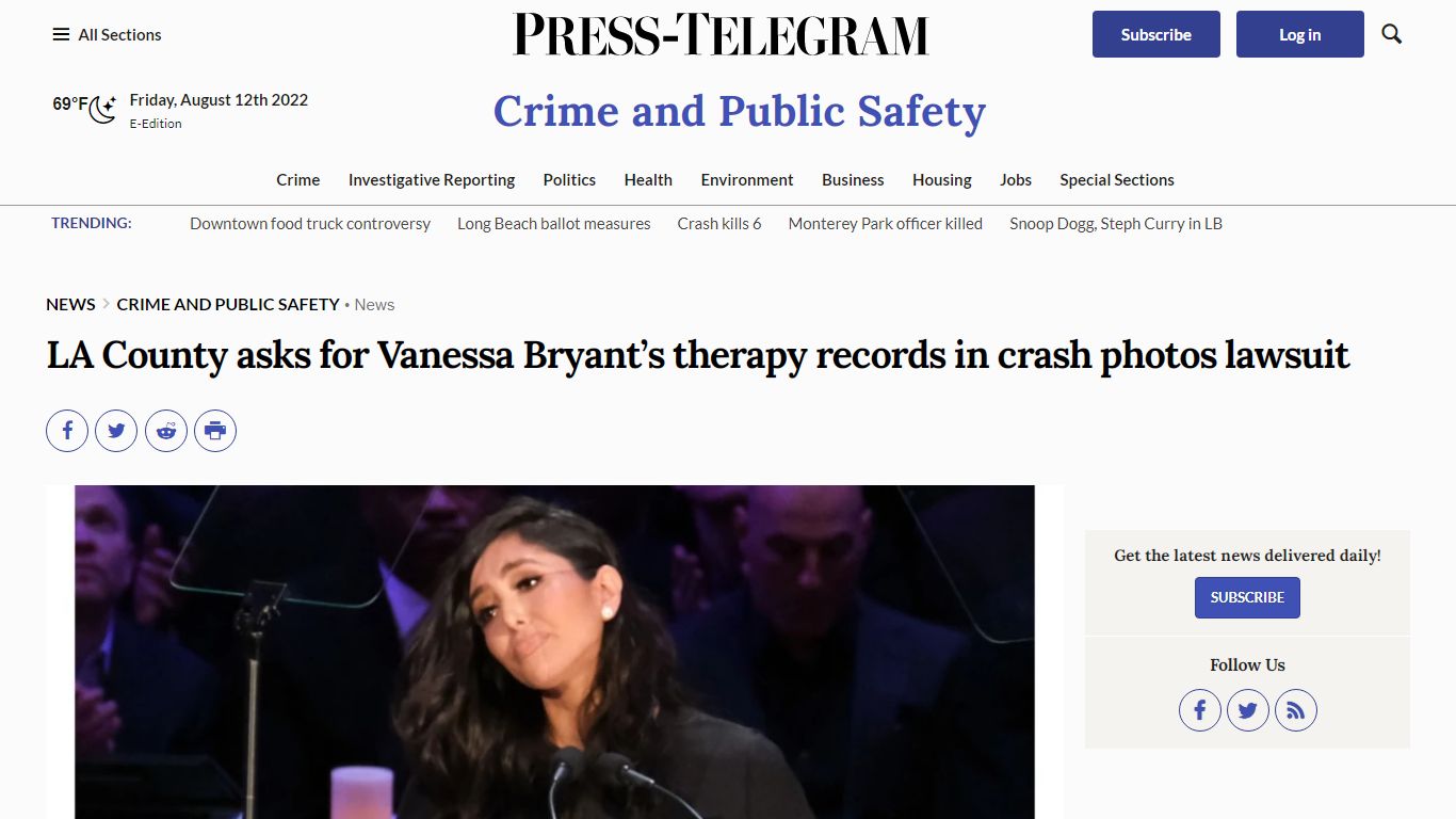 LA County asks for Vanessa Bryant’s therapy records in ...
